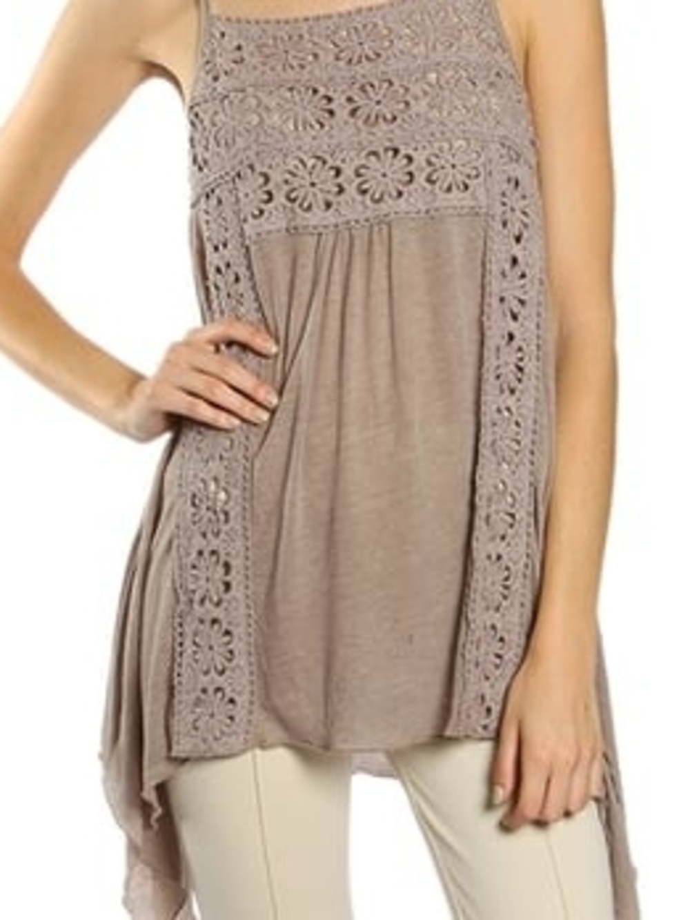 A'Reve Crochet-Front Taupe Camisole